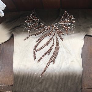 Beaded brown and tan sweater